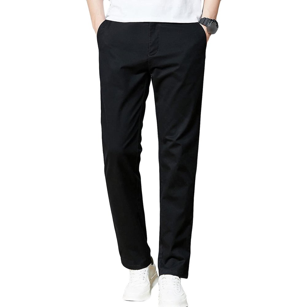 Maiyifu-GJ Men Slim Stretch Casual Pant Solid Color Skinny Comfort Suit Pant Lightweight Wrinkle Resistant Business Trousers (Black,35)