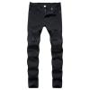 JEsilunmaMY Mens Destroyed Straight Leg Jeans Mid Waist Slim Fit Pleated Ripped Denim Pants Distressed Casual Pencil Trousers (Black,38) view 1
