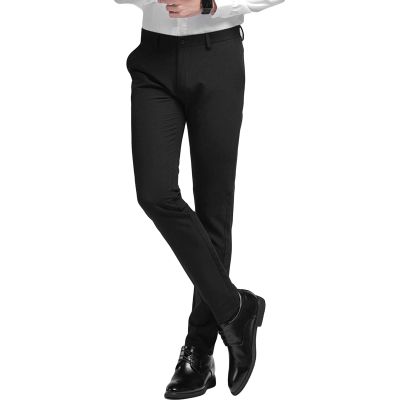 Men's Stylish Slim Stretch Pant Solid Classic Skinny Fit Comfort Suit Pant Lightweight Comfort Business Trousers (Black,32)