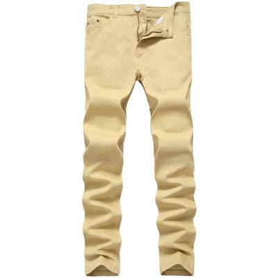 JEsilunmaMY Men's Slim Fit Trousers Mid Waist Stretch Skinny Straight Leg Jeans Casual Comfort Basic Cotton Denim Pants (Khaki,33)