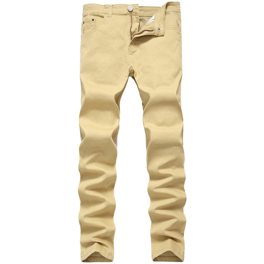 JEsilunmaMY Men's Slim Fit Trousers Mid Waist Stretch Skinny Straight Leg Jeans Casual Comfort Basic Cotton Denim Pants (Khaki,33)