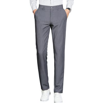 Maiyifu-GJ Men's Slim 4-Way Stretch Pant Solid Skinny Fit Comfort Suit Pant Lightweight Wrinkle Resistant Business Trousers (Grey,28)