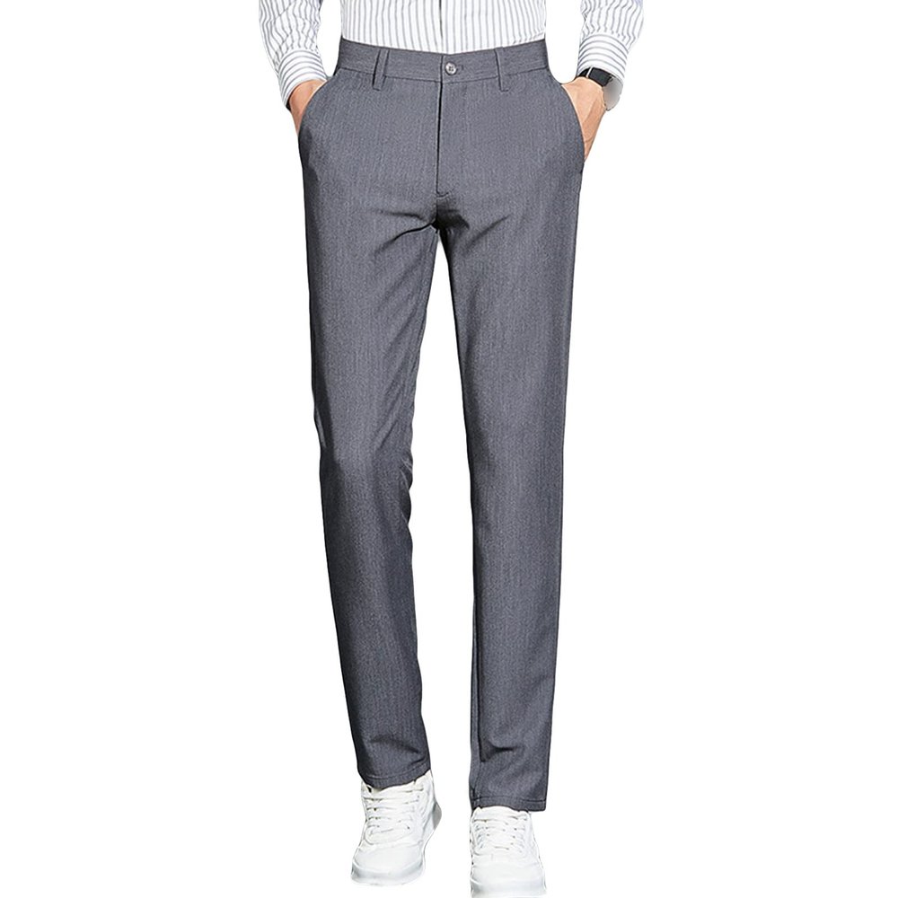Maiyifu-GJ Men's Slim 4-Way Stretch Pant Solid Skinny Fit Comfort Suit Pant Lightweight Wrinkle Resistant Business Trousers (Grey,28)