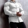 Men Muscle Fitness Long Sleeve Business Shirt Casual Muscle Fit Dress Shirts Athletic Button Up Solid Shirts (White,Medium) view 2