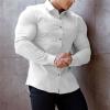 Men Muscle Fitness Long Sleeve Business Shirt Casual Muscle Fit Dress Shirts Athletic Button Up Solid Shirts (White,Medium) view 3
