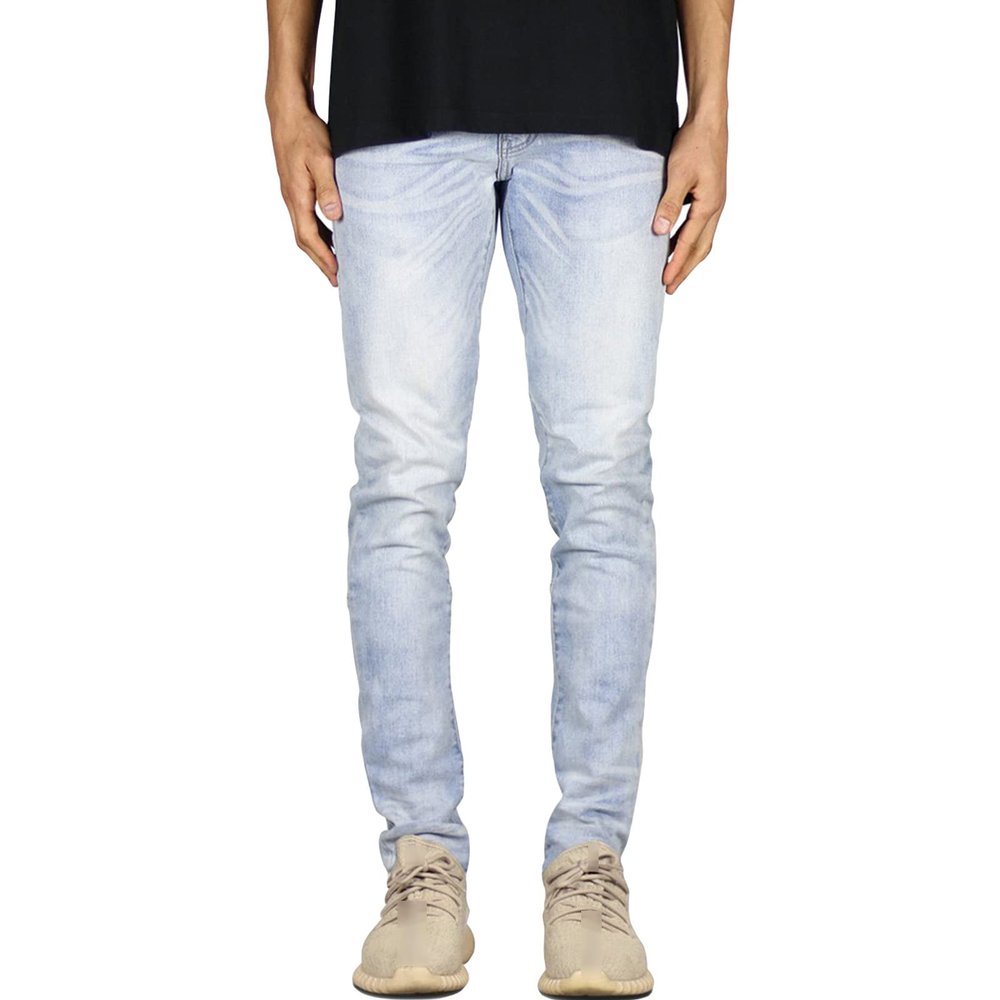 JEsilunmaMY Men's Stretch Slim Pencil Jeans Mid Waist Distressed Skinny Denim Trousers Casual Straight Jean Pants with Pocket (Light Blue,34)