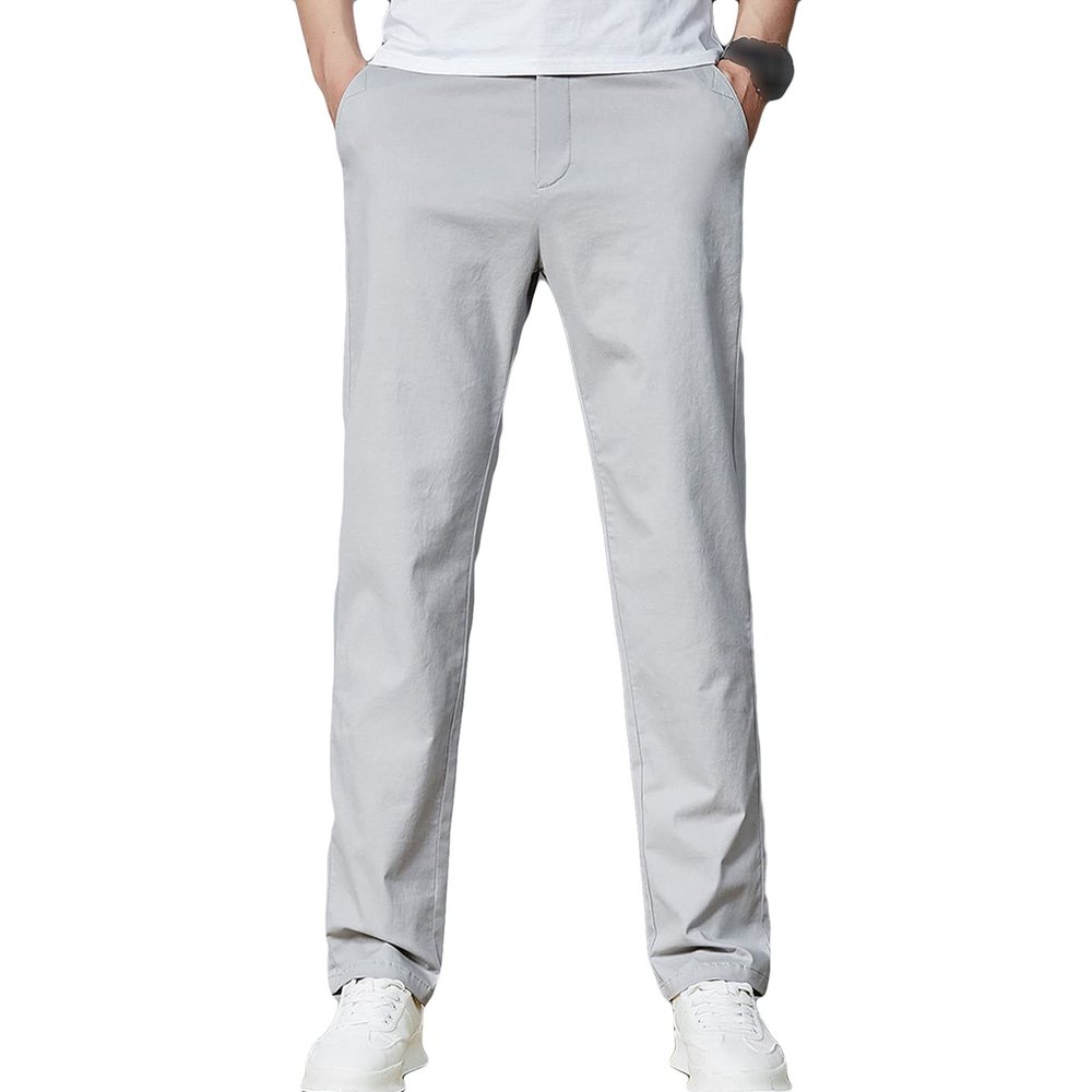 Maiyifu-GJ Men Slim Stretch Casual Pant Solid Color Skinny Comfort Suit Pant Lightweight Wrinkle Resistant Business Trousers (Grey,28)
