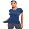 MathCat Seamless Workout Tops for Women, Short Sleeve Compression Athletic Shirts Soft Yoga Gym Tops Navy view 2