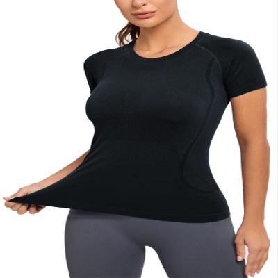 MathCat Seamless Workout Tops for Women, Short Sleeve Compression Athletic Shirts Soft Yoga Gym Tops Black