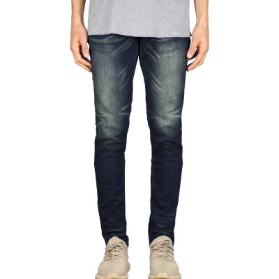 JEsilunmaMY Slim Fit Denim Pants for Men Mid Waist Distressed Stretch Skinny Pencil Jeans Washed Boyfriend Jean Trousers (Dark Blue,29)
