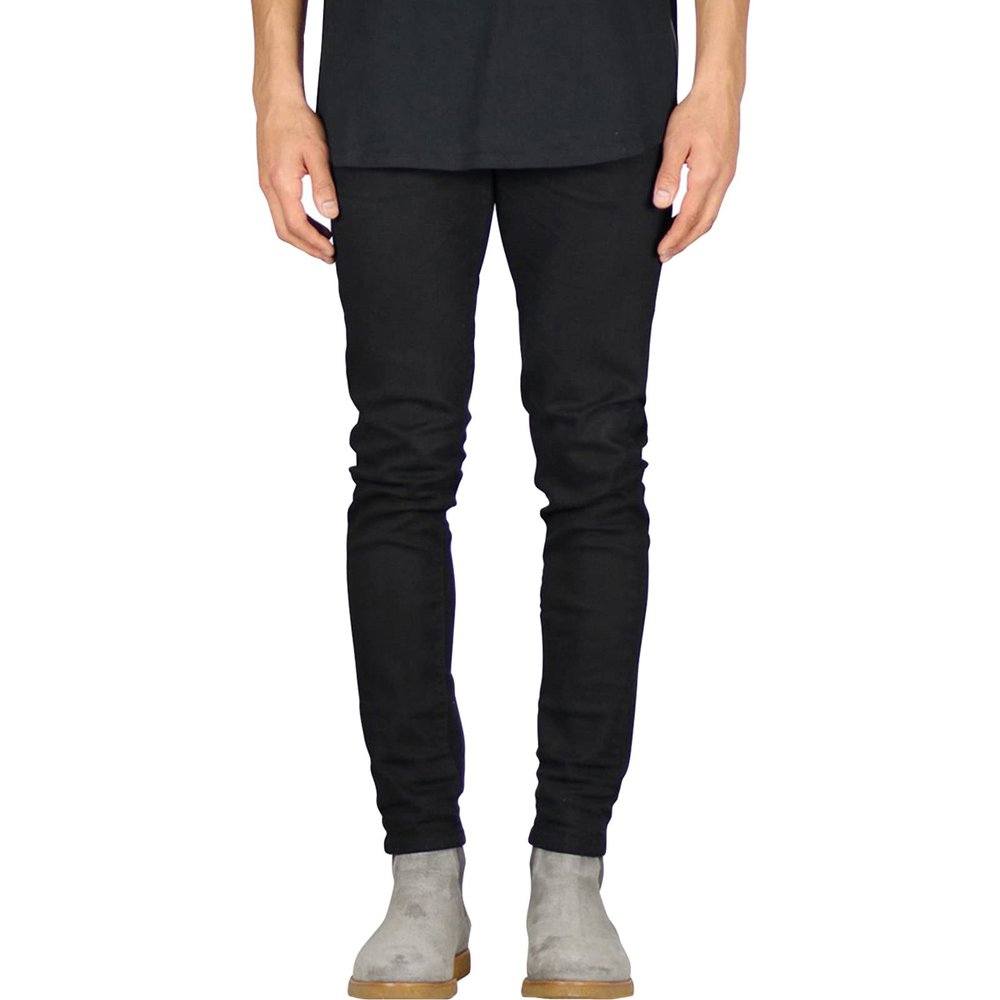 JEsilunmaMY Men's Stretch Slim Pencil Jeans Mid Waist Distressed Skinny Denim Trousers Casual Straight Jean Pants with Pocket (Black,34)