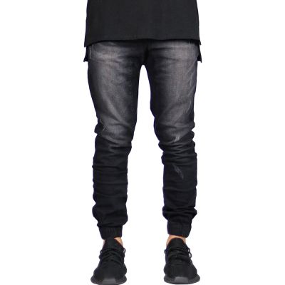 JEsilunmaMY Casual Pencil Jeans for Men Mid Waist Skinny Jogger Denim Pants Slim Fit Distressed Washed Straight Leg Trousers (Black,33)
