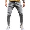 JEsilunmaMY Men's Stretch Skinny Pencil Jeans Mid Waist Distressed Washed Denim Pants Slim Fit Casual Comfort Jean Trousers (Grey,Small) view 1