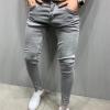 JEsilunmaMY Men's Stretch Skinny Pencil Jeans Mid Waist Distressed Washed Denim Pants Slim Fit Casual Comfort Jean Trousers (Grey,Small) view 2