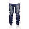 JEsilunmaMY Casual Pencil Jeans for Men Mid Waist Skinny Jogger Denim Pants Slim Fit Distressed Washed Straight Leg Trousers (Dark Blue,29) view 1