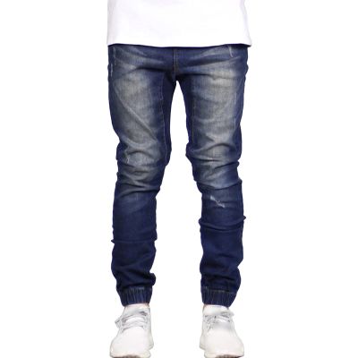 JEsilunmaMY Casual Pencil Jeans for Men Mid Waist Skinny Jogger Denim Pants Slim Fit Distressed Washed Straight Leg Trousers (Dark Blue,32)