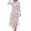 Cute Dinosaur Women Shirt Dress Button Up Maxi Dresses Long Sleeve Casual view 1