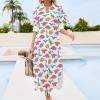 Cute Dinosaur Women Shirt Dress Button Up Maxi Dresses Long Sleeve Casual view 3