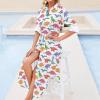 Cute Dinosaur Women Shirt Dress Button Up Maxi Dresses Long Sleeve Casual view 4