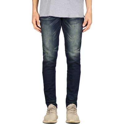 JEsilunmaMY Men's Stretch Slim Pencil Jeans Mid Waist Distressed Skinny Denim Trousers Casual Straight Jean Pants with Pocket (Dark Blue,34)