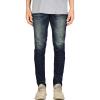 JEsilunmaMY Men's Stretch Slim Pencil Jeans Mid Waist Distressed Skinny Denim Trousers Casual Straight Jean Pants with Pocket (Dark Blue,34) view 1