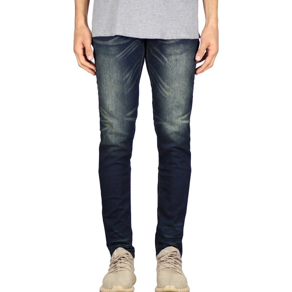 JEsilunmaMY Slim Fit Denim Pants for Men Mid Waist Distressed Stretch Skinny Pencil Jeans Washed Boyfriend Jean Trousers (Dark Blue,32)