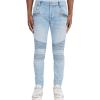 JEsilunmaMY Men's Stretch Biker Jeans Casual Mid Waist Pleated Skinny Pencil Jean Trousers Washed Distressed Denim Pants (Light Blue,31) view 1