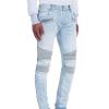JEsilunmaMY Men's Stretch Biker Jeans Casual Mid Waist Pleated Skinny Pencil Jean Trousers Washed Distressed Denim Pants (Light Blue,31) view 2