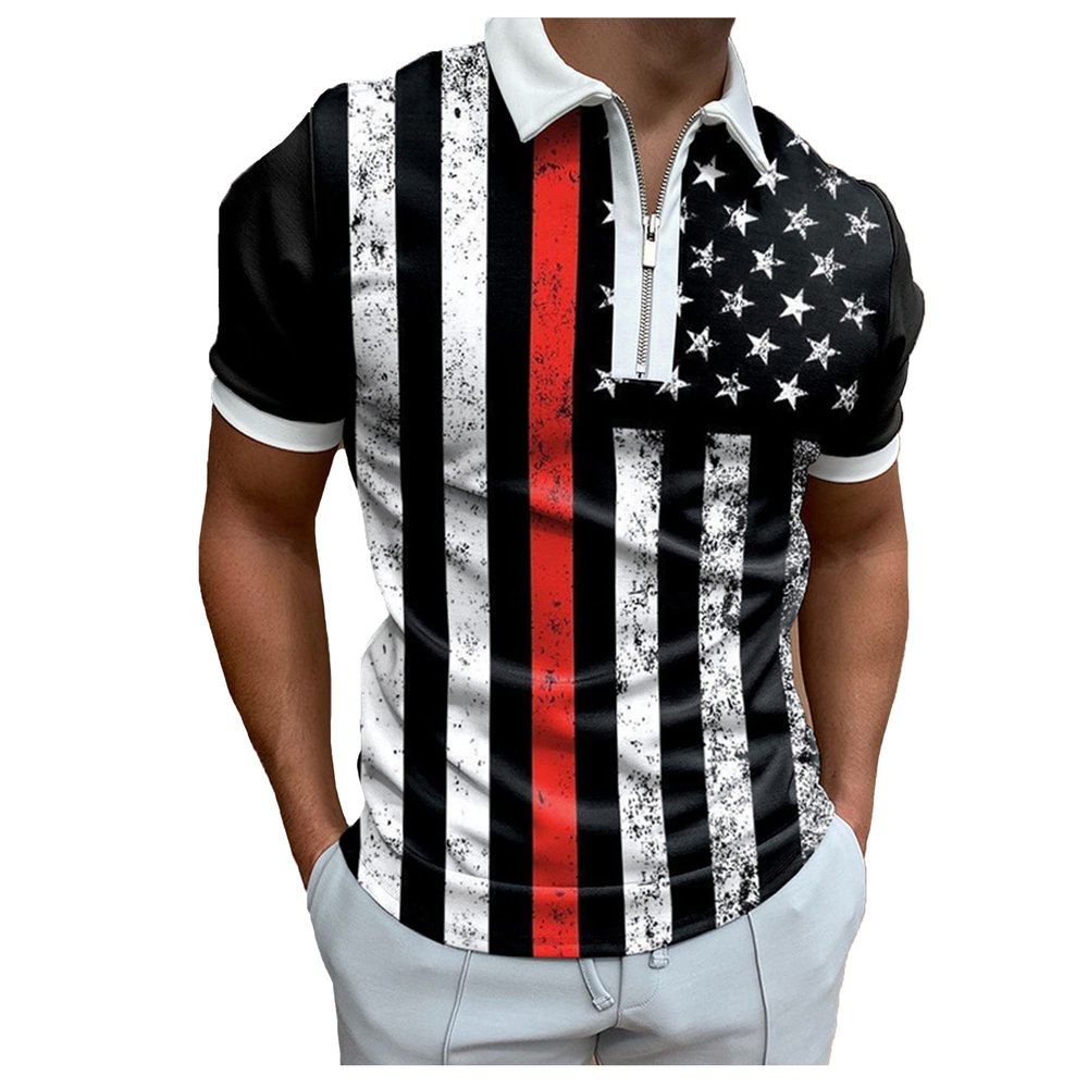 Dressnu Striped Summer t-Shirt Polo Lapel Summer Casual Short Picture Color 5 M