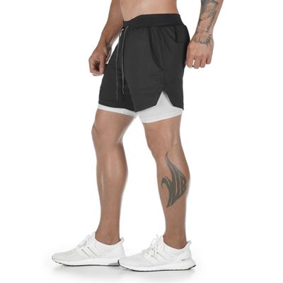 Dressnu Men's Double-Layer Breathable Jogging Shorts Sports Casual Outdoor Solid Color Fitness Pants Black L