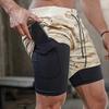 Dressnu Men's Double-Layer Breathable Jogging Shorts Sports Casual Outdoor Solid Color Fitness Pants Camouflage Black M view 3