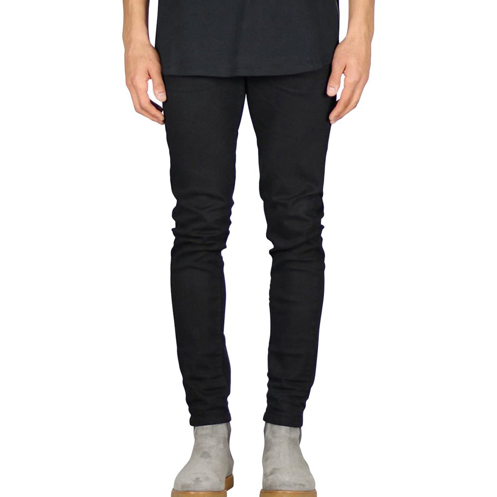 JEsilunmaMY Slim Fit Denim Pants for Men Mid Waist Distressed Stretch Skinny Pencil Jeans Washed Boyfriend Jean Trousers (Black,31)