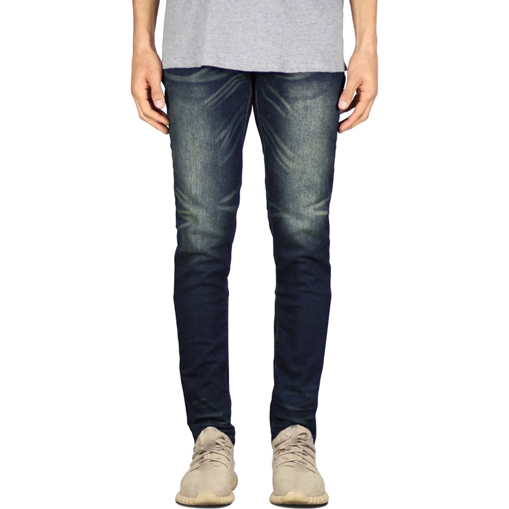 JEsilunmaMY Men's Stretch Slim Pencil Jeans Mid Waist Distressed Skinny Denim Trousers Casual Straight Jean Pants with Pocket (Dark Blue,33)