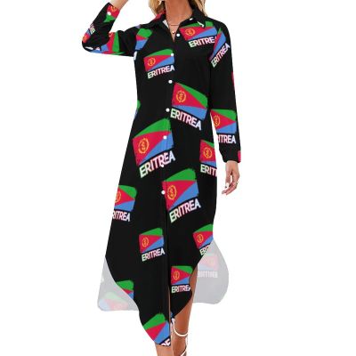 Eritrean Flag Women Shirt Dress Button Up Maxi Dresses Long Sleeve Casual