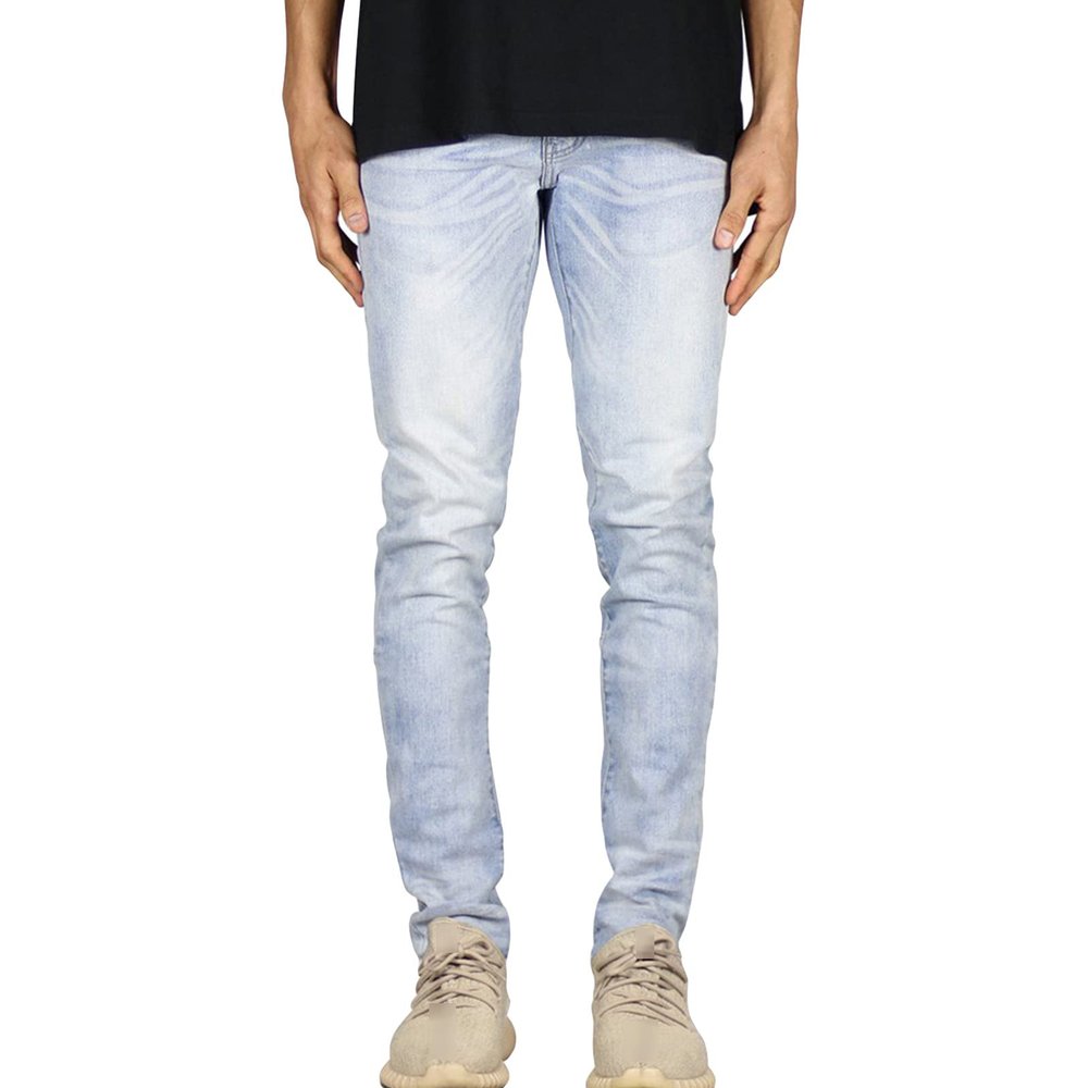 JEsilunmaMY Slim Fit Denim Pants for Men Mid Waist Distressed Stretch Skinny Pencil Jeans Washed Boyfriend Jean Trousers (Light Blue,38)