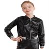 JEATHA Kids Boys Girls Shiny Metallic Bomber Jacket Motorcycle Baseball Windbreaker Long Sleeve Zip Up Coat Black 10 Years view 3
