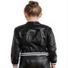 JEATHA Kids Boys Girls Shiny Metallic Bomber Jacket Motorcycle Baseball Windbreaker Long Sleeve Zip Up Coat Black 10 Years view 4