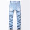 JEsilunmaMY Men's Washed Straight Leg Jeans Mid Waist Distressed Stretch Skinny Denim Pants Destroyed Ripped Biker Trousers (Light Blue,34) view 2