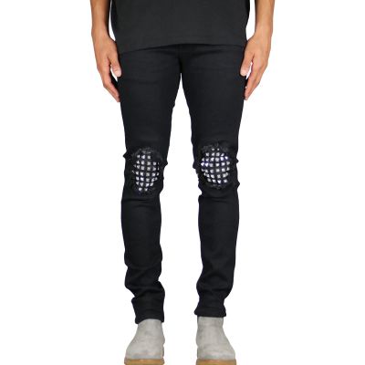 JEsilunmaMY Men's Rivet Ripped Jean Pants Mid Waist Distressed Washed Denim Trousers Casual Hip Hop Boyfriend Pencil Jeans (Black,36)