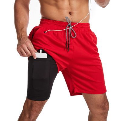 Dressnu Men's Basketball Fitness Multi-Functional Tight Quick Dry Capris Double-Layer Running Shorts Red XL