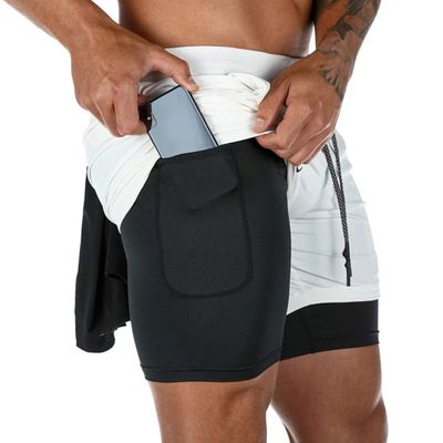Dressnu Men's Double-Layer Breathable Jogging Shorts Sports Casual Outdoor Solid Color Fitness Pants White 3XL