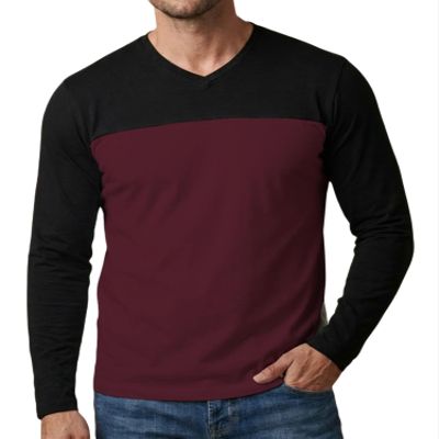 DDecrum Long Sleeve T Shirt Men - Breathable Mens V Neck T Shirts [40105065] | LGS Maroon, XL