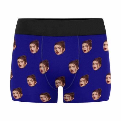 Artsadd Custom Face Boxers Briefs for Men Personalized Navy Underwear Valentine's Day Best Gifts for Husband Boyfriend