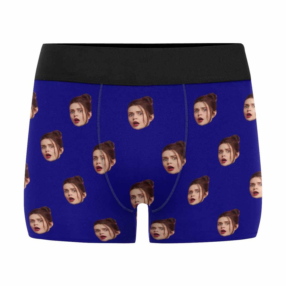 Artsadd Custom Face Boxers Briefs for Men Personalized Navy Underwear Valentine's Day Best Gifts for Husband Boyfriend