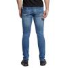 JEsilunmaMY Mens Stretch Ripped Jean Pants Mid Waist Patchwork Pleated Skinny Biker Jeans Distressed Destroyed Denim Trousers (Dark Blue,29) view 3