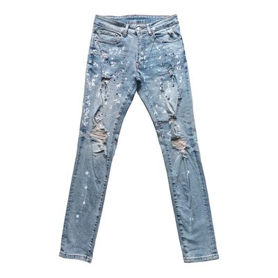 JEsilunmaMY Men's Stretch Ripped Denim Pants Mid Waist Knee Hole Skinny Pencil Jeans Slim Fit Washed Distressed Jean Trousers (Light Blue,31)