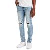 JEsilunmaMY Men's Stretch Ripped Denim Pants Mid Waist Knee Hole Skinny Pencil Jeans Slim Fit Washed Distressed Jean Trousers (Light Blue,31) view 3