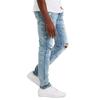 JEsilunmaMY Men's Stretch Ripped Denim Pants Mid Waist Knee Hole Skinny Pencil Jeans Slim Fit Washed Distressed Jean Trousers (Light Blue,31) view 4