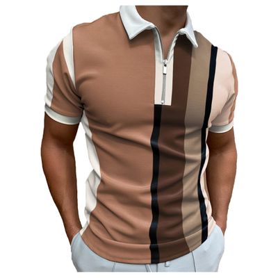 Dressnu Striped Summer t-Shirt Polo Lapel Summer Casual Short Picture Color 1 XL