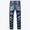 JEsilunmaMY Men's Stretch Straight Leg Jeans Mid Waist Distressed Ripped Skinny Jean Trousers Slim Fit Washed Denim Pants (Dark Blue,31) view 2